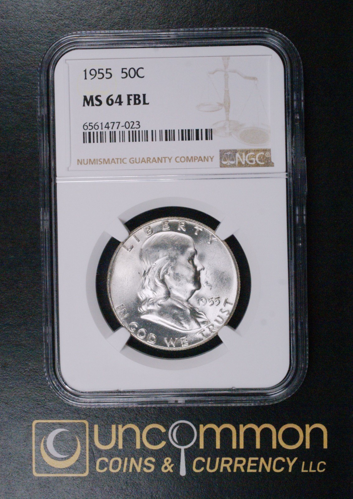 1955 MS 64 FBL Franklin Half Dollar   (UCC-FHD-1955-MS64FBL-N-0127)