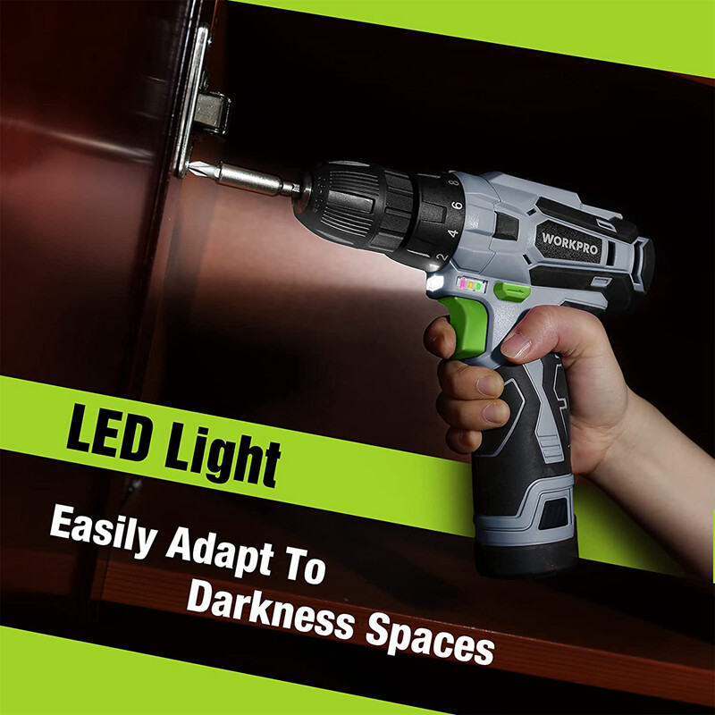 WORKPRO Cordless Drill Driver Kit 12V Screwdriver Driver Tool 3/8" Keyless Chuck
