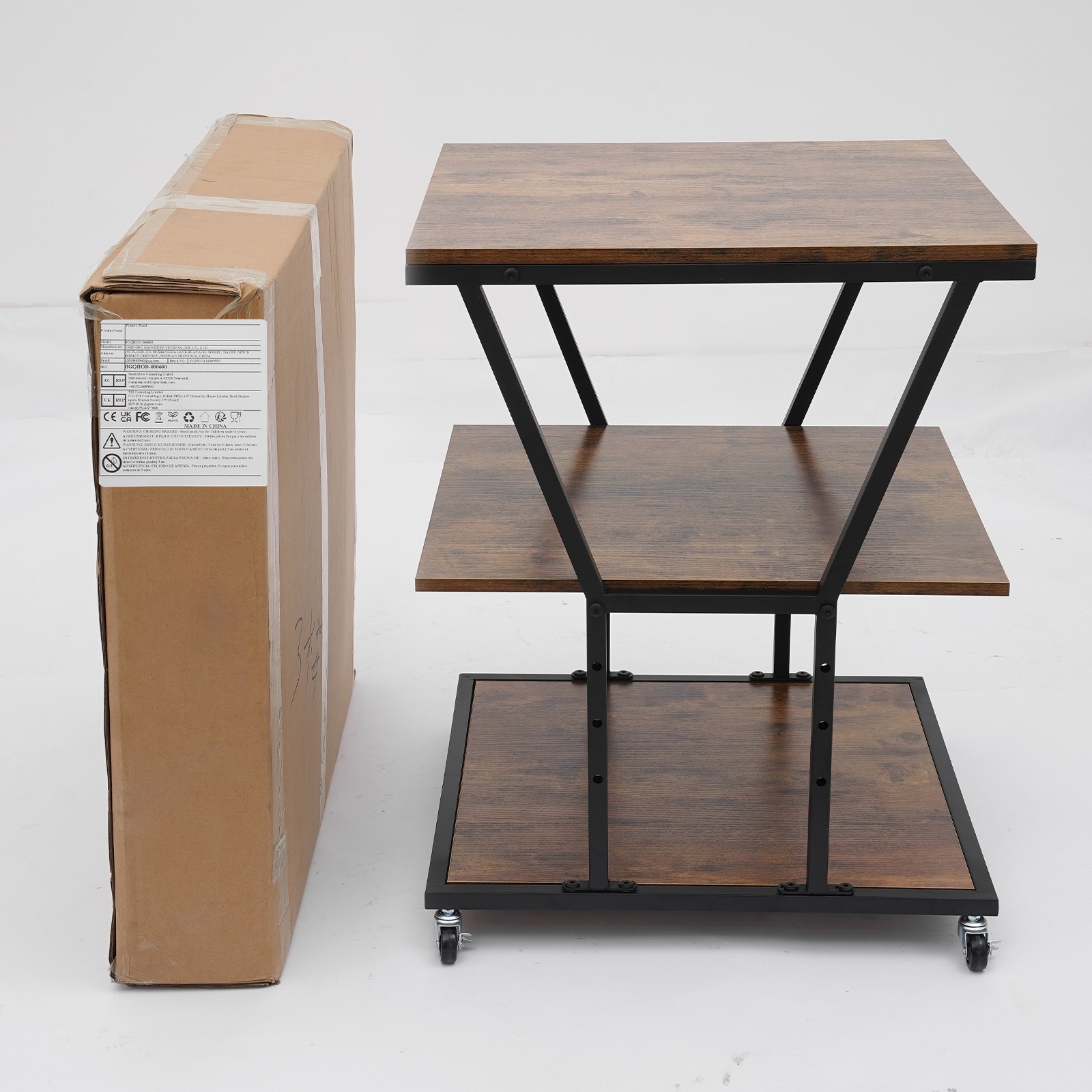 3-Tier Printer Stand with Adjustable Shelves & Wheels for Home/Office