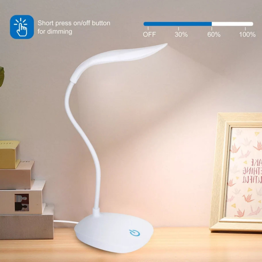 USB LED Desk Light Dimmable Bedside Reading Lamp Rechargeable Touch Control -&