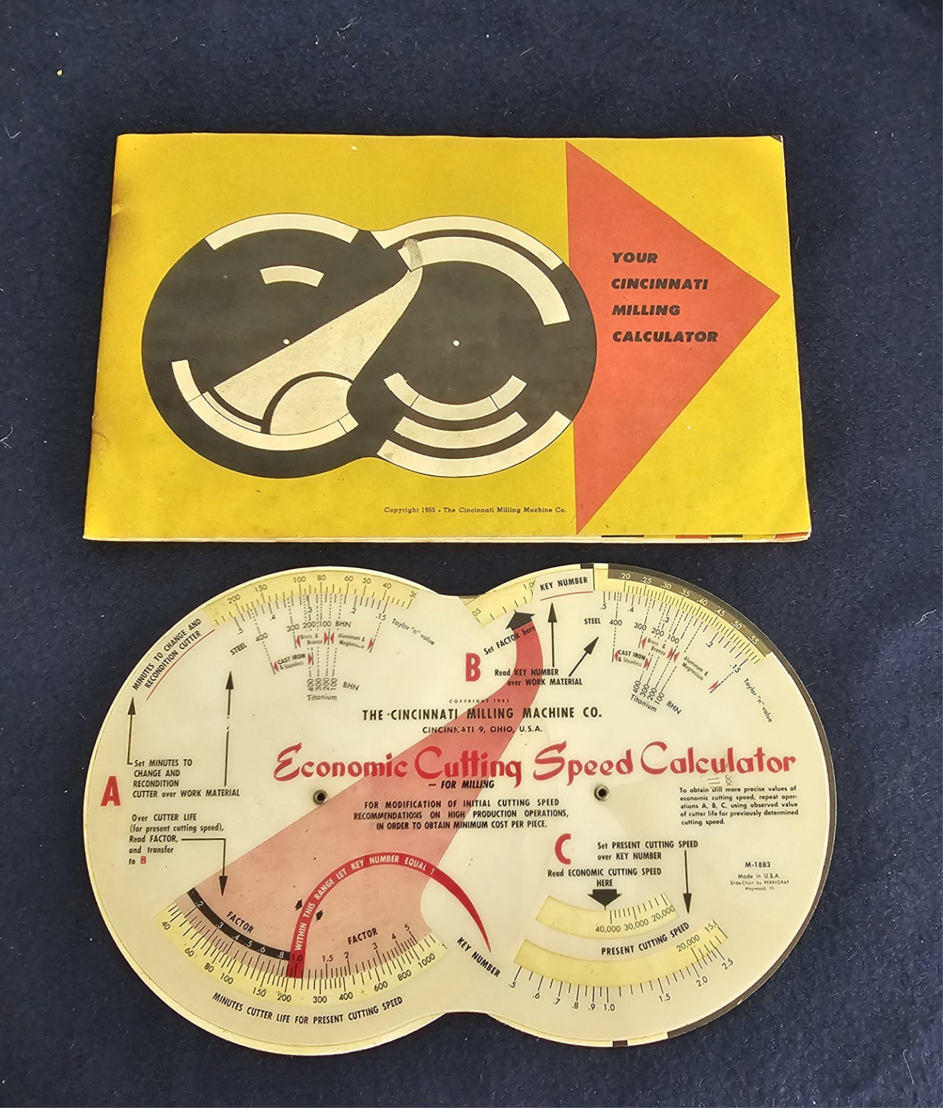 VTG CINCINNATI MILLING CALCULATOR.  FEEDS & SPEEDS, & SETUP, W/ Instructions