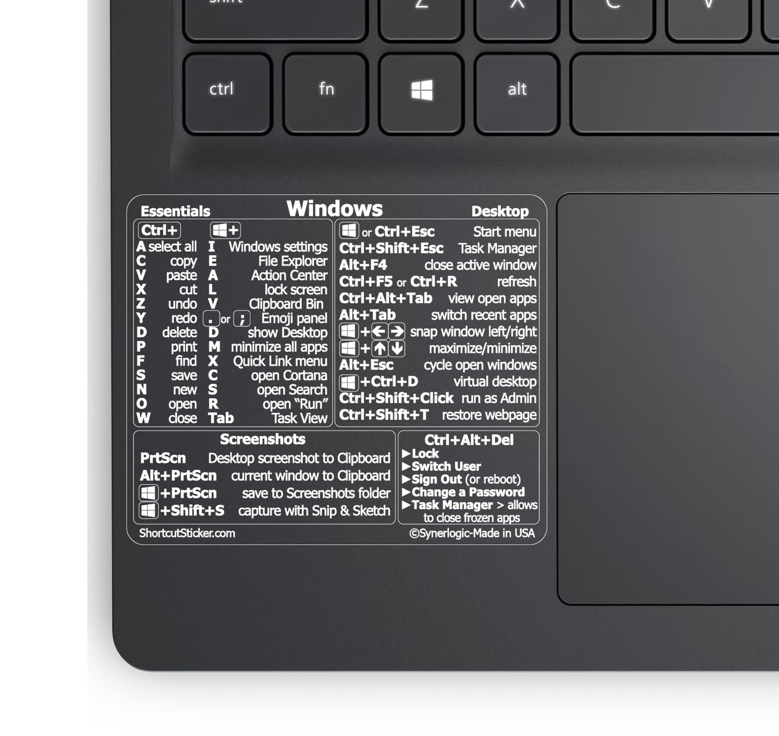 Synerlogic Windows PC Reference Keyboard Shortcut Sticker | Vinyl Windows Sho...