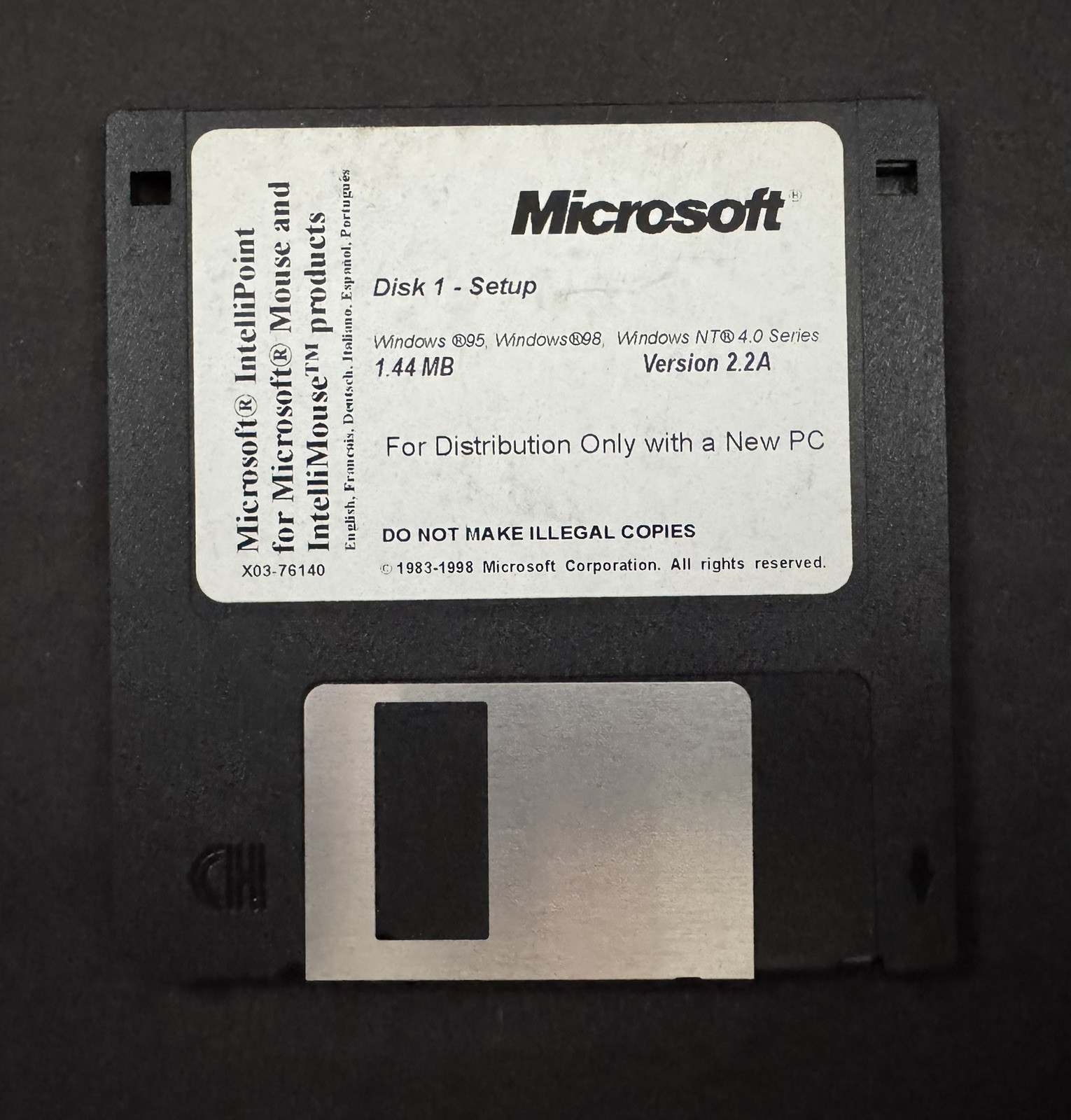 Microsoft Intellipoint For The Microsoft Mouse Disk 1 Setup V2.2A Floppy Disk