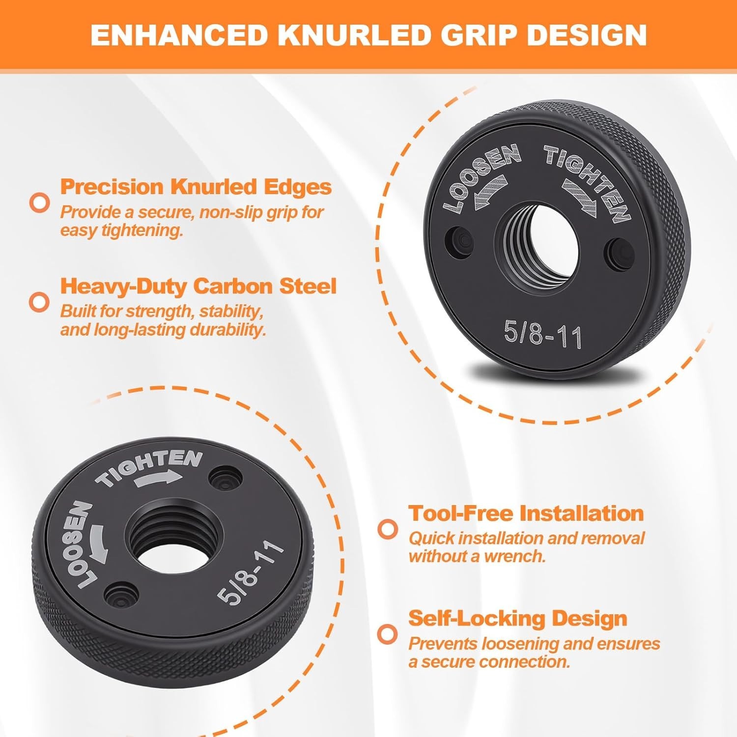 Self Locking Flange Nut No Wrench Required for 4.5" & 5" Angle Grinders, Meta...