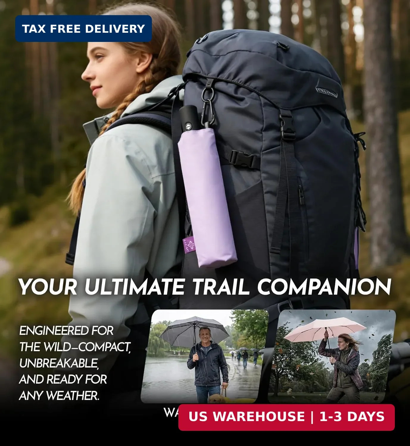 Compact Travel Windproof Umbrella, 43" Auto open/close Folding Quick Dry Umbrell