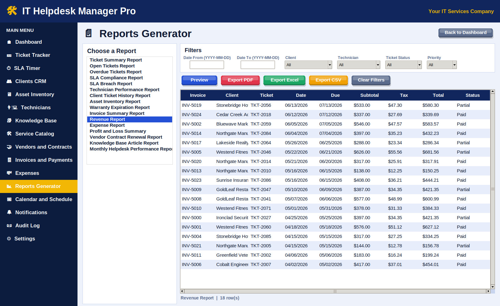 IT Helpdesk Manager Pro Software Ticket SLA CRM Invoice App Windows Mac Download