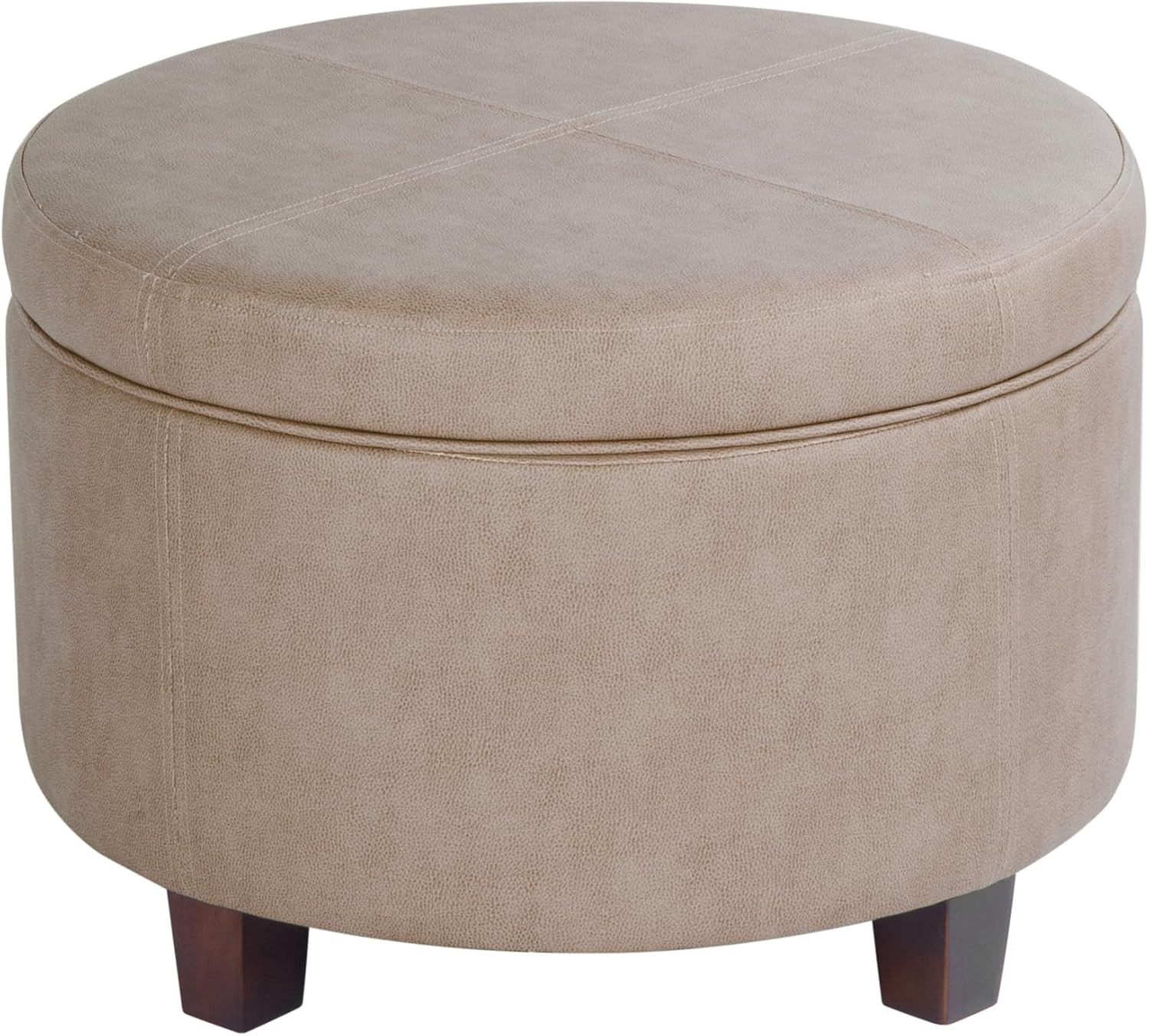 Home Decor | Upholstered Faux Leather round Storage Ottoman | Ottoman with Stora
