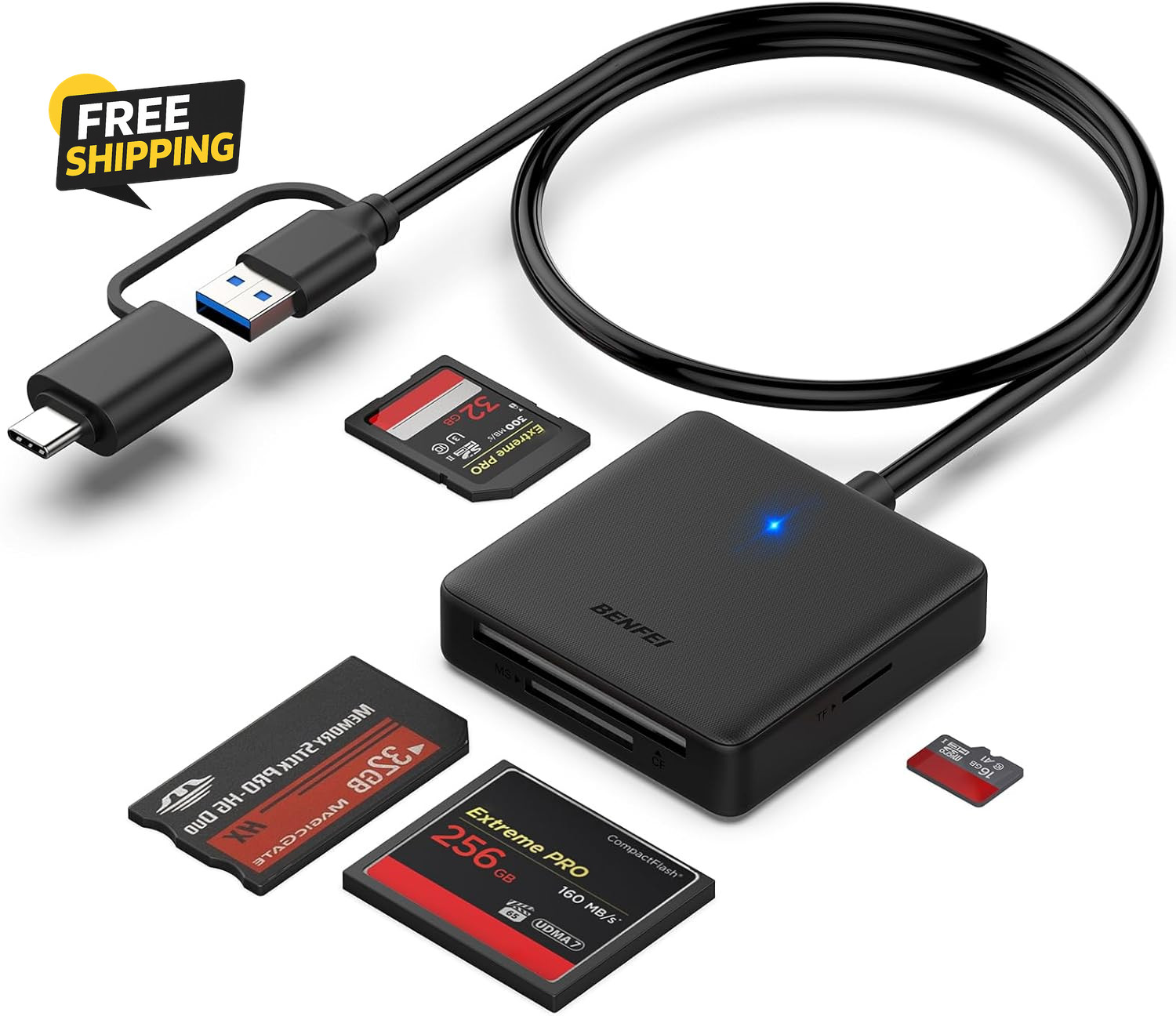 Memory Card Reader,  4In1 USB 3.0 and USB-C to SD Micro SD MS CF Card Reader
