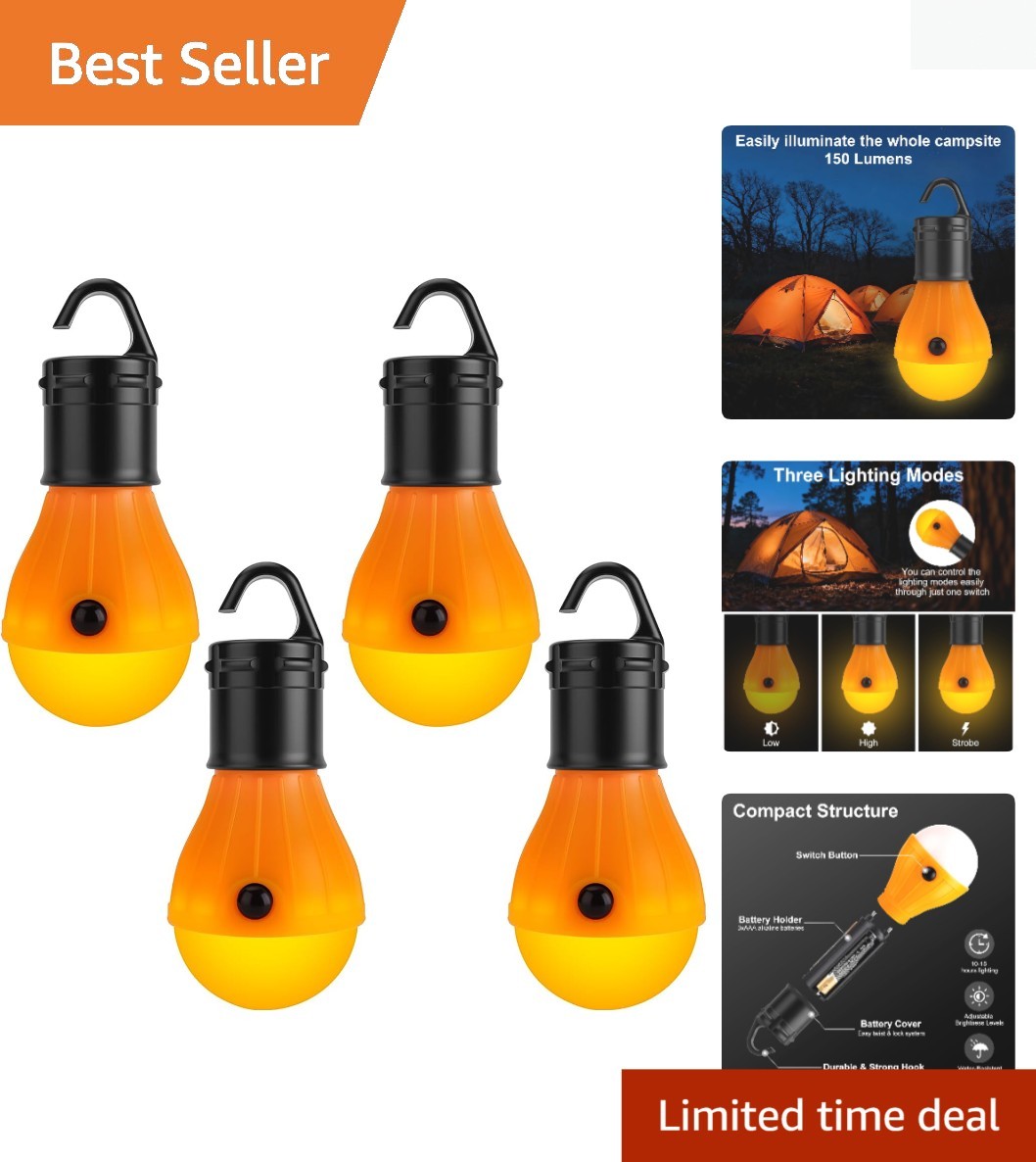 Set of 4 Amber LED Lanterns – Bug Resistant, Ideal for Kids Camping & Relaxation