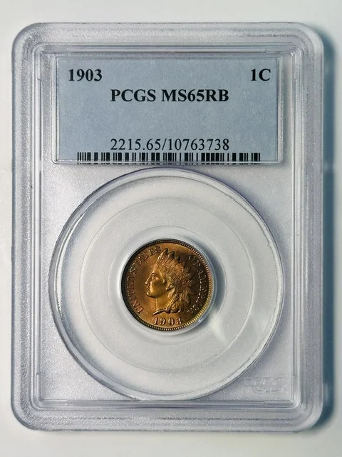1903 P Indian Head Penny PCGS MS-65 RB Rainbow Toning!