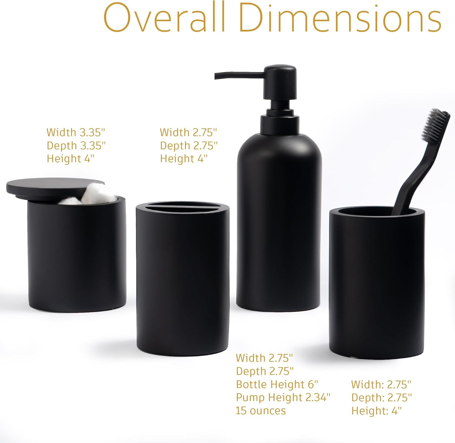 Bathroom Accessory Set - 4 Pcs Matte Black Bathroom Set with Toothbrush Holder,