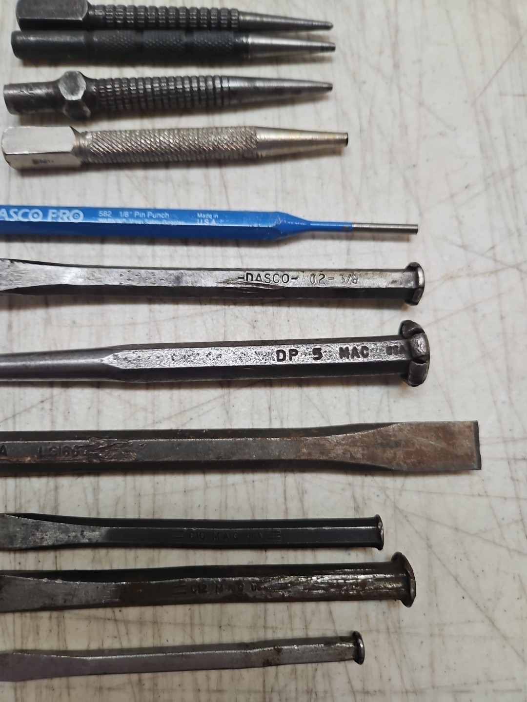 12 Assorted Small Chisels Center Punches Stanley Mayhew MAC Matco Dasco & More!