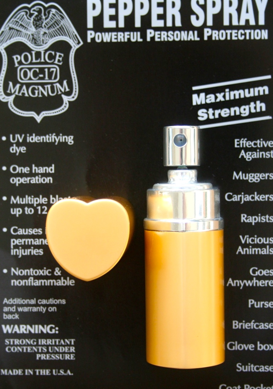 Police Magnum pepper spray 3/4oz gold heart lipstick defense security discreet