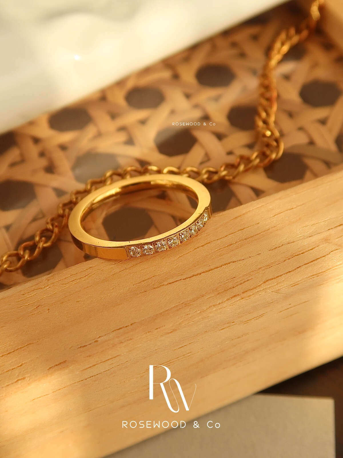 Non Tarnish 18K Gold Crystal Signet Ring For Women In Gift box - R039