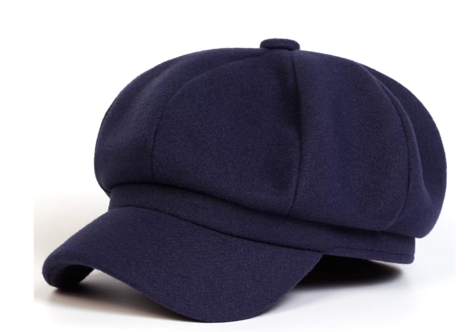 Octagonal Newsboy Cap Vintage Paperboy Visor Gatsby Cabbie Hat Beret Navy Blue