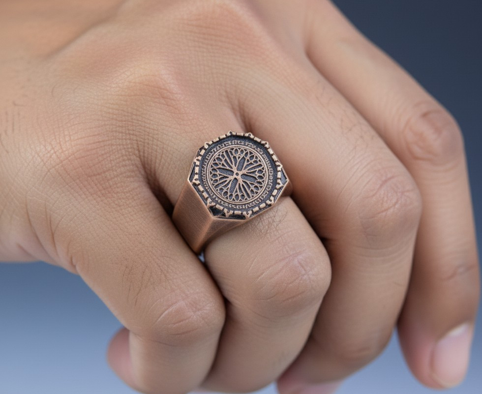 Sterling Silver Compass Signet Ring Vintage Style Men's Gothic Jewelry Antique F