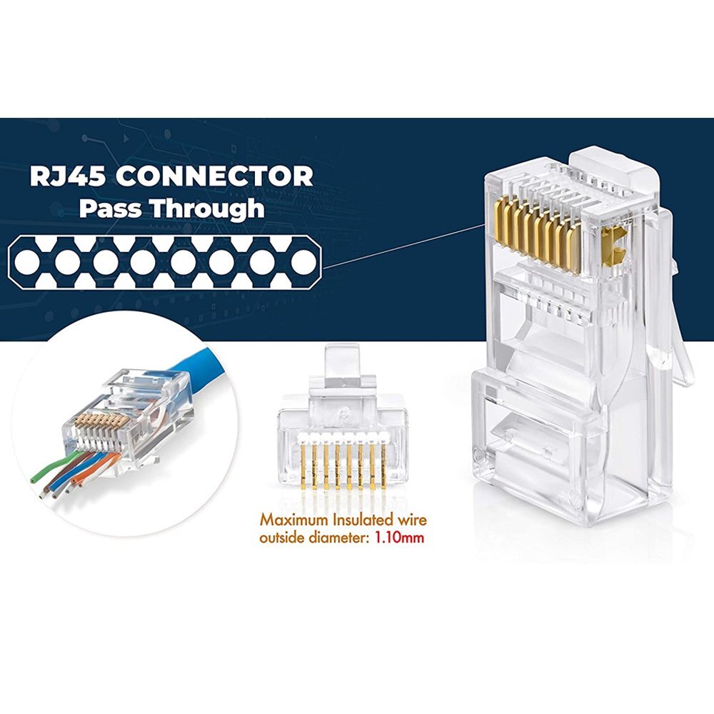 100pcs CAT6 CAT5 RJ45 Pass Through Modular Plug Network Cable Connector End 8P8C