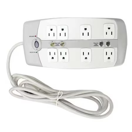 Zoro Select 52Ny63 Outlet Strip, Surge, 8 5-15R, 5-15P, 10 Ft., White, 52Ny63