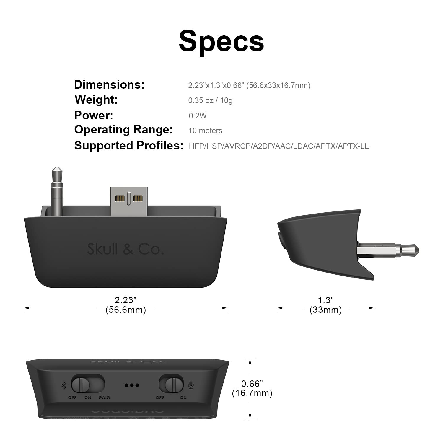 Skull & Co. AudioBox: Bluetooth 5.0 Wireless Audio Transmitter Adapter Black