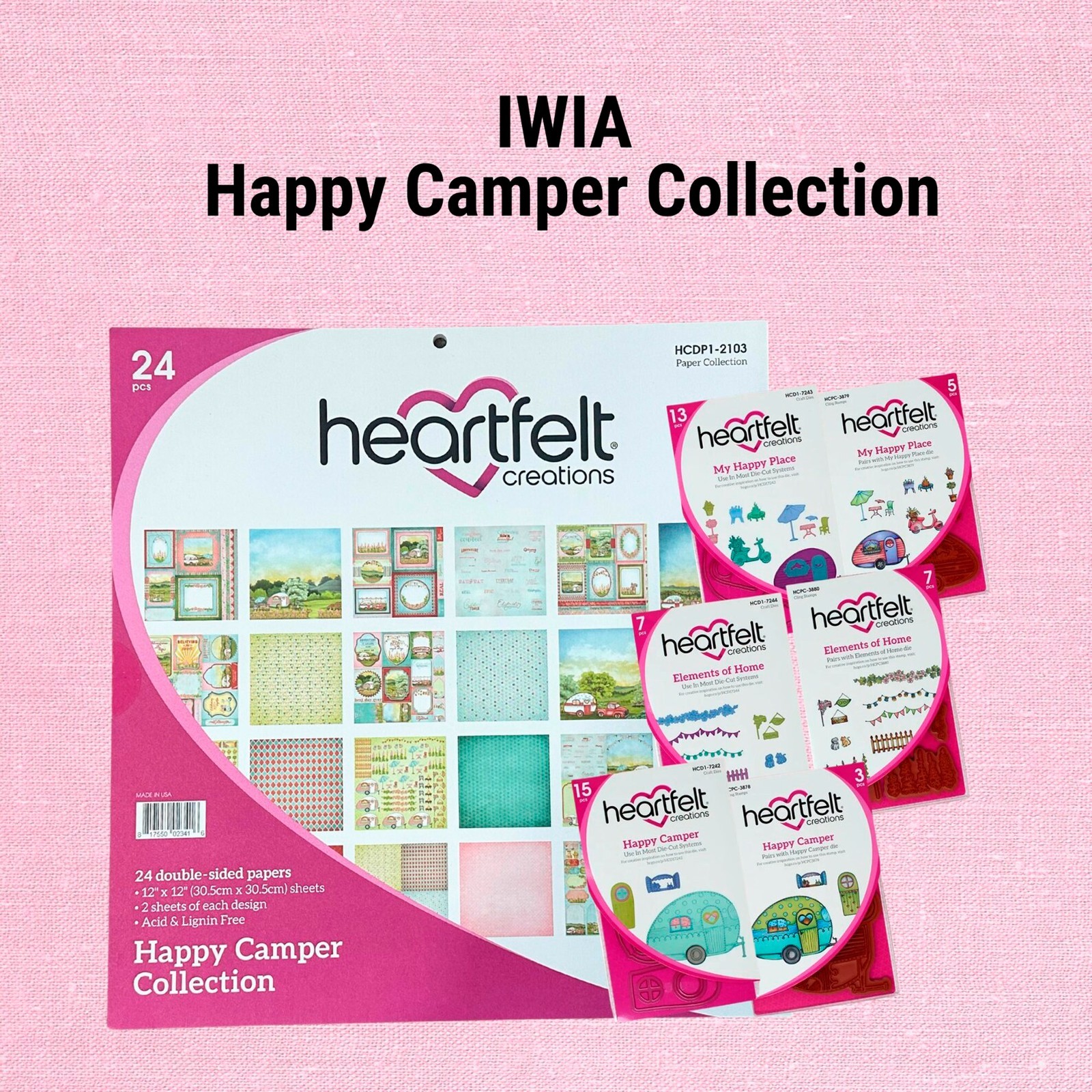 HEARTFELT CREATIONS HAPPY CAMPER COMPLETE COLLECTION 35 DIES 15 STAMPS PAPER PAD