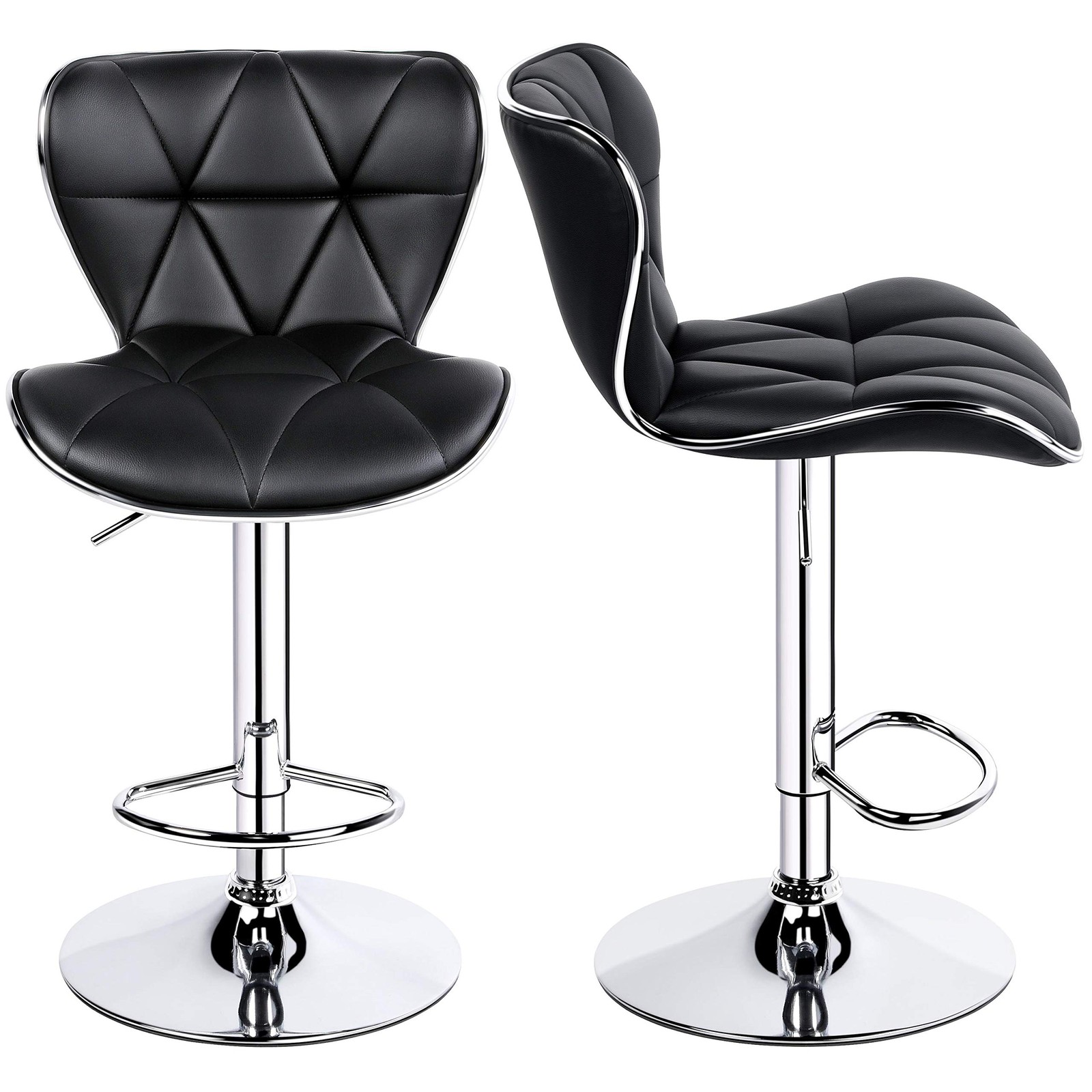 2pcs Home Bar Stools Fashionable Height Adjustable PU Leather Swivel Bar Chair