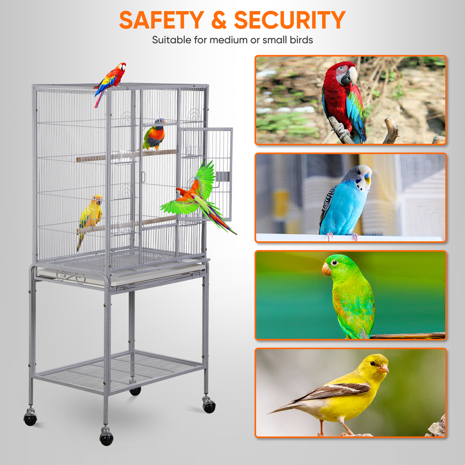 53" Large Bird Cage Chinchilla Conure Cockatiel House Metal Wheels Parrot White