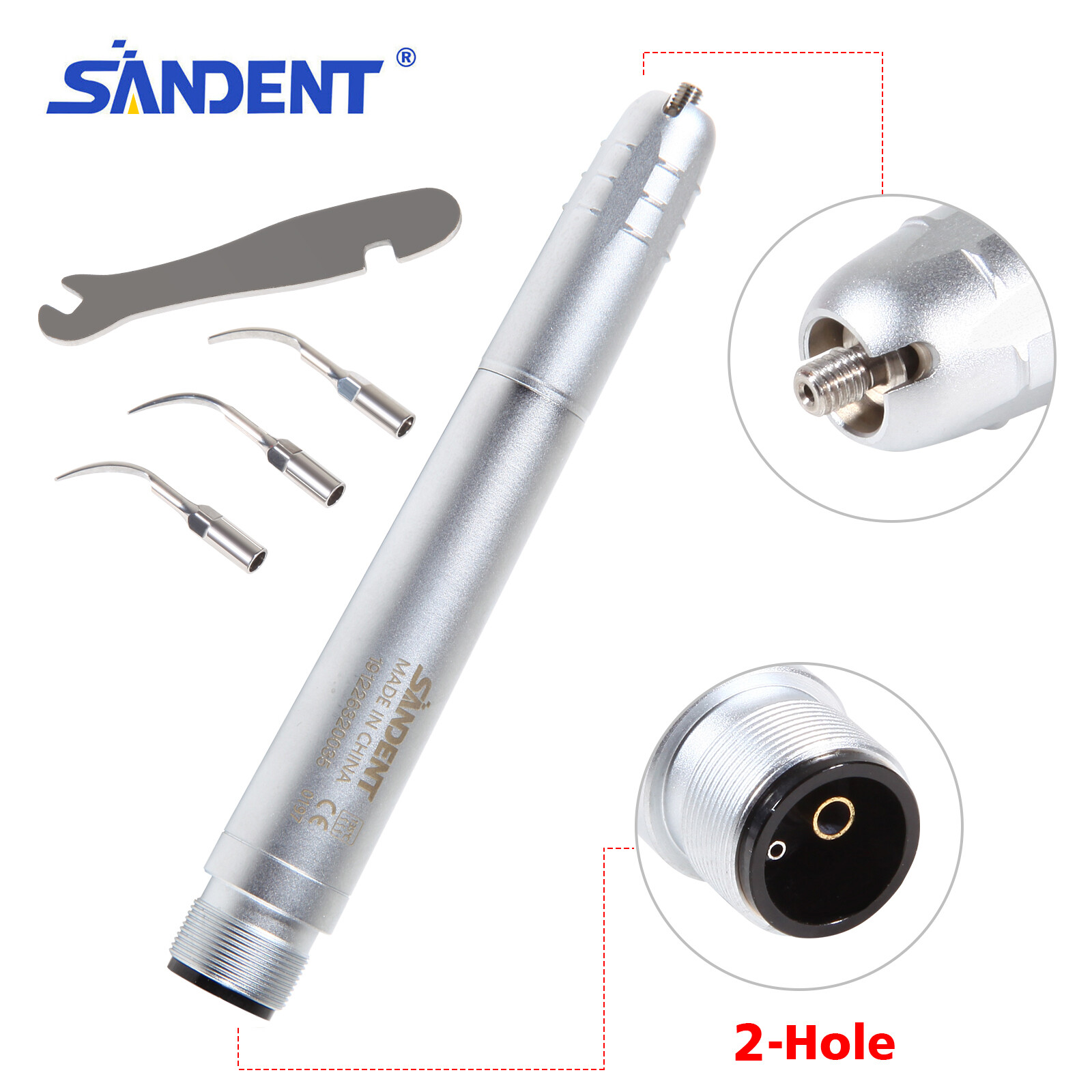 SANDENT Dental Ultrasonic Air Perio Scaler Handpiece 2 Hole B2 & 3 Tips ty