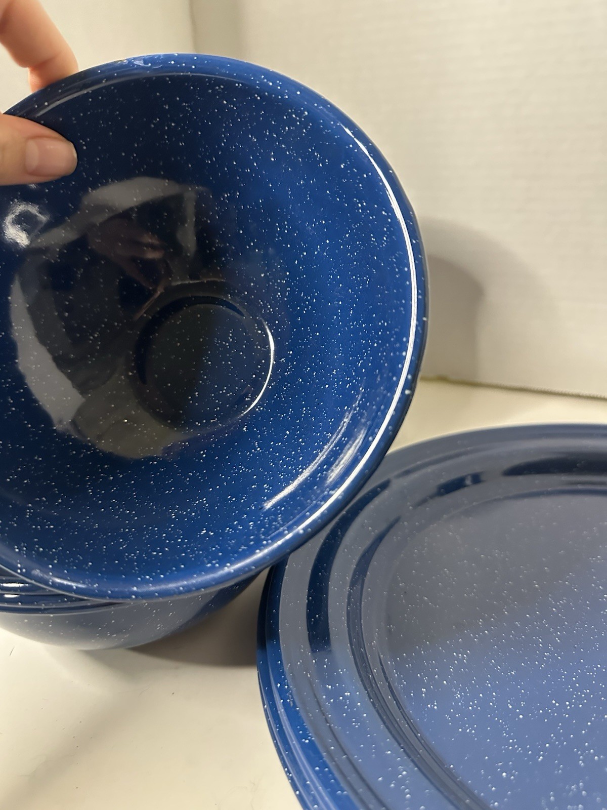 Speckled Blue Enamelware 12-Piece Dining Set for Camping