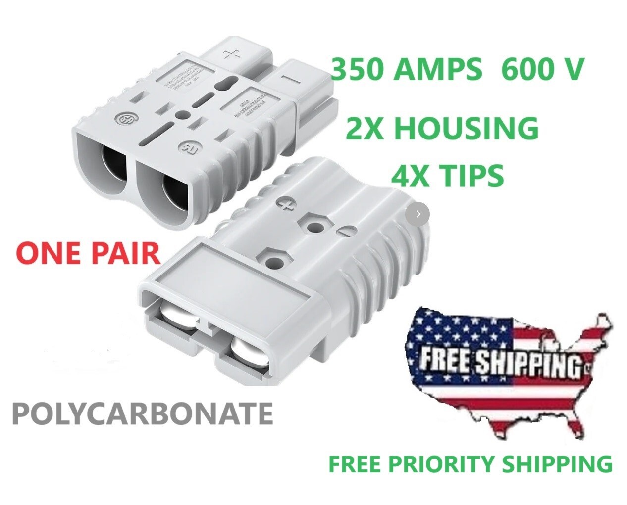 SB350 A FORKLIFT BATTERY CONNECTOR GRAY X 2 + 4 TIPS 2/0 REPLACES 6320G1 AP350SB