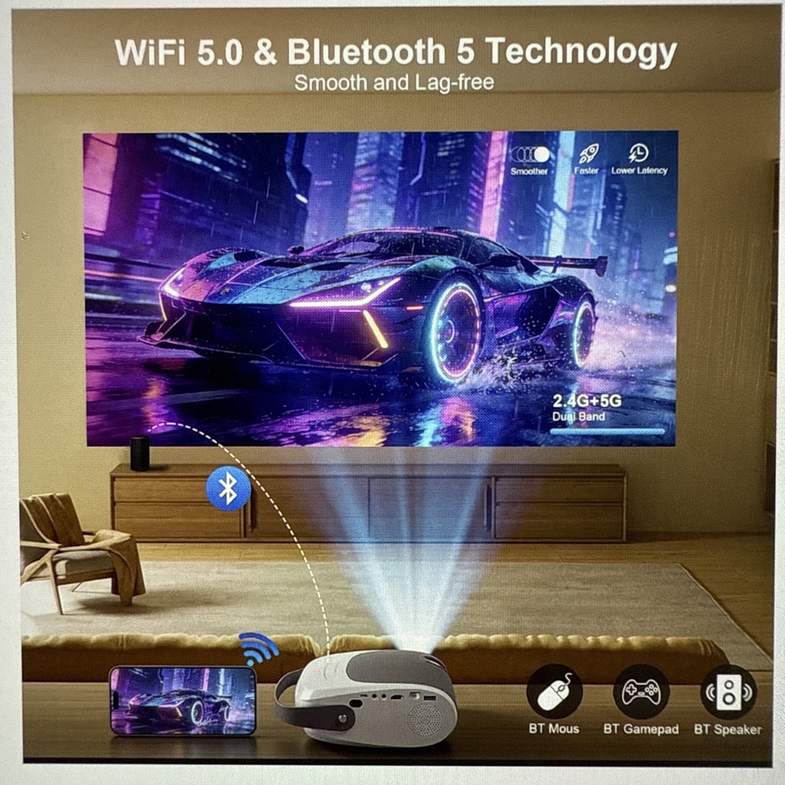 2026 Upgraded Mini 1080P Projector with Wifi and Bluetooth Portable, No Apps