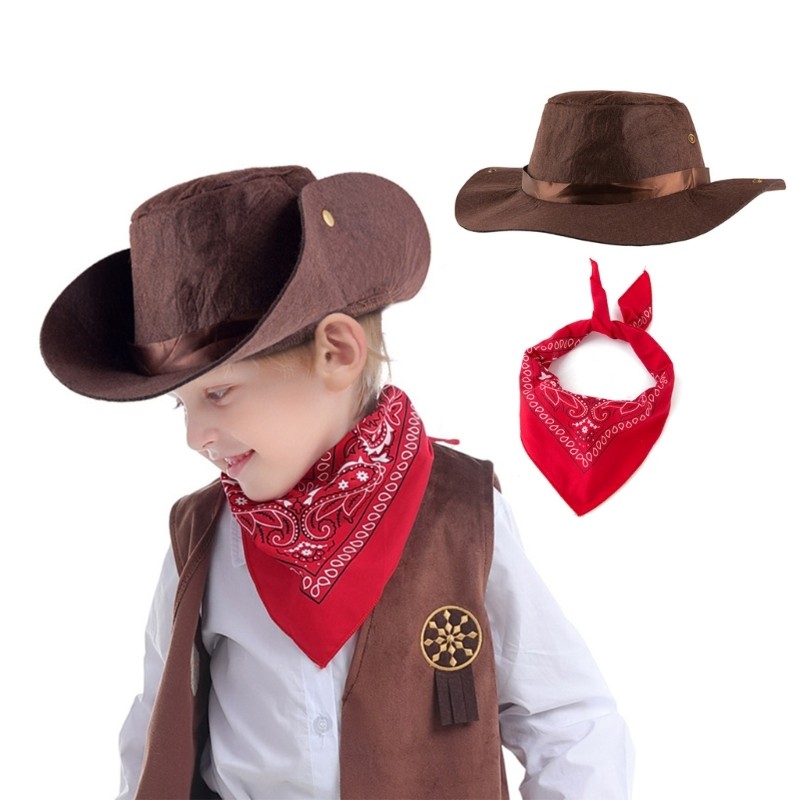 Western Cowboy Costume Kids Cowboy Hats with Bandana Set for Halloween