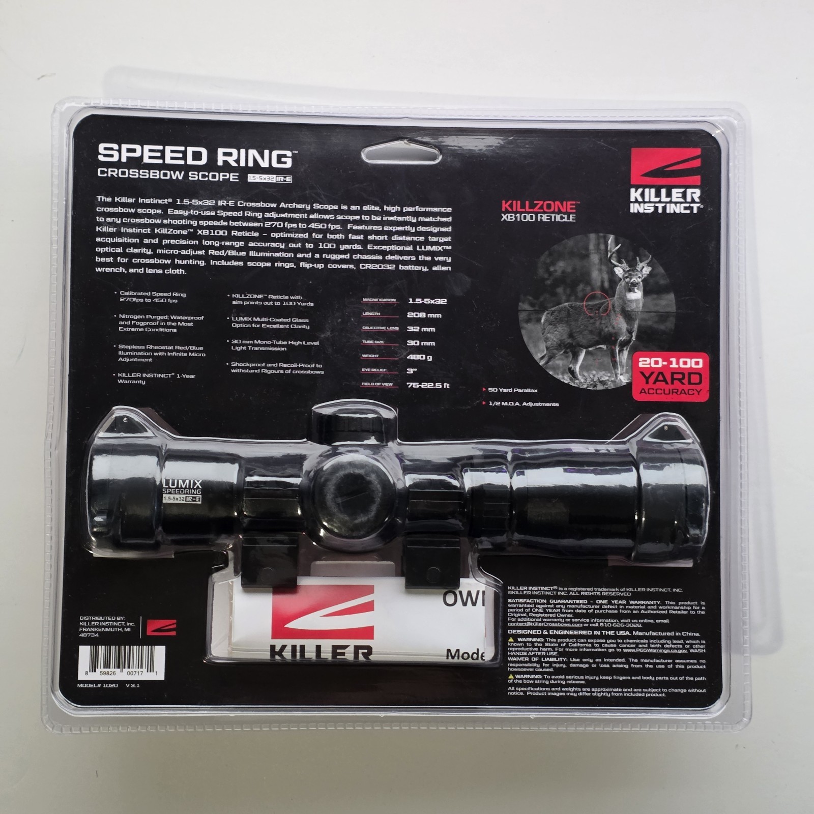 Killer Instinct Speed Ring Crossbow Scope 1.5-5x32 IR-E
