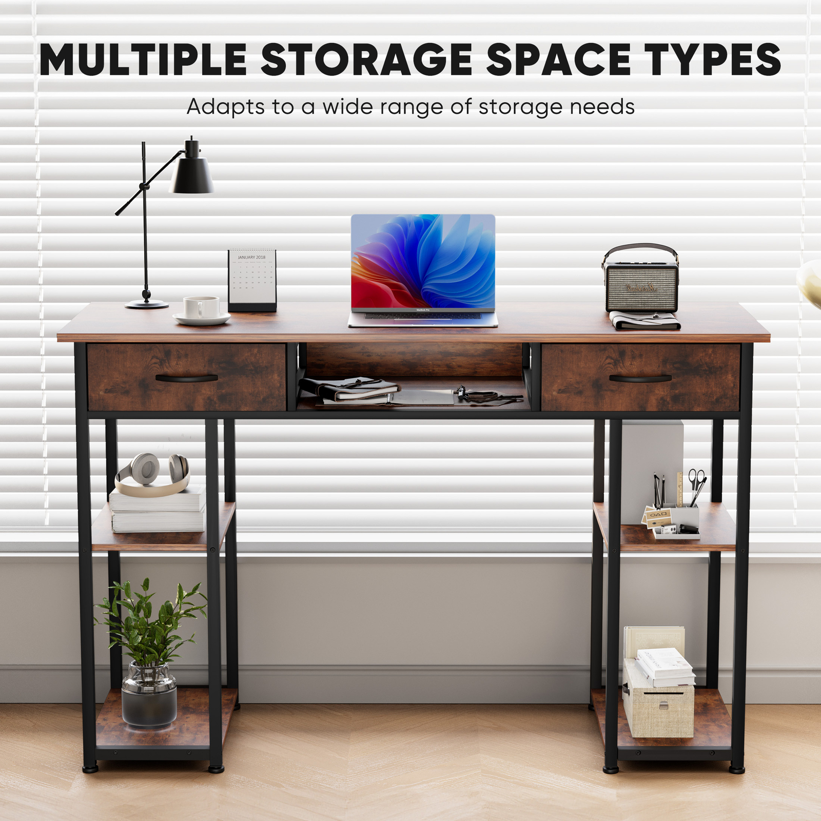48" Rectangular Computer Study Desk 3-Drawer Office Laptop PC Work Table W/Shelf