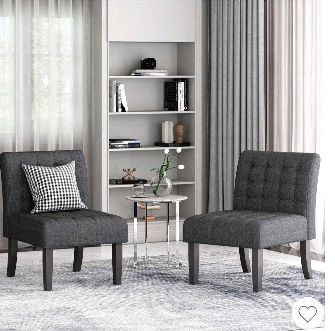 Set of 2 Lewis Contemporary Fabric Tufted Slipper Chairs Charcoal/