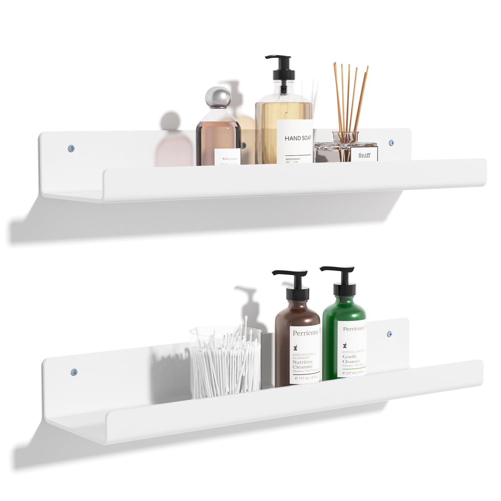 Acrylic Floating Wall Shelf 15 Perfume Organizer, White 2-Pack, Bathroom