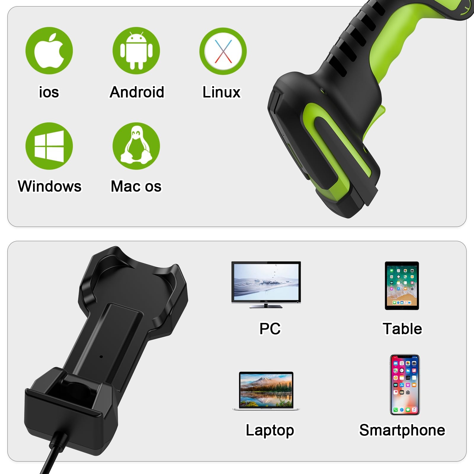 Alacrity Upgraded 2D Wireless Industrial Barcode Scanner With Charging Base,