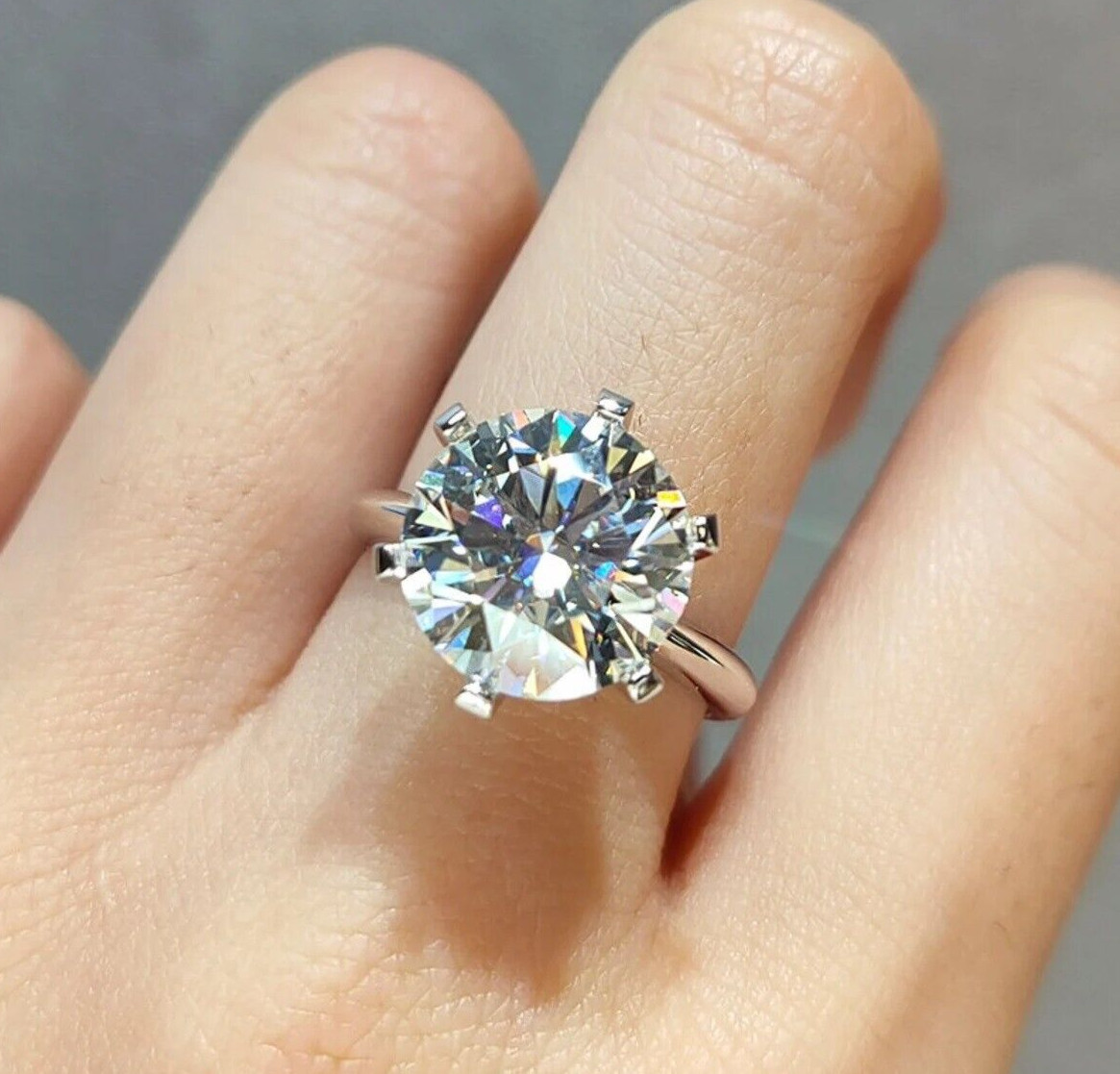 12 Ct Certified Treated Off White Diamond Solitaire Engagement Ring, 925 Silver