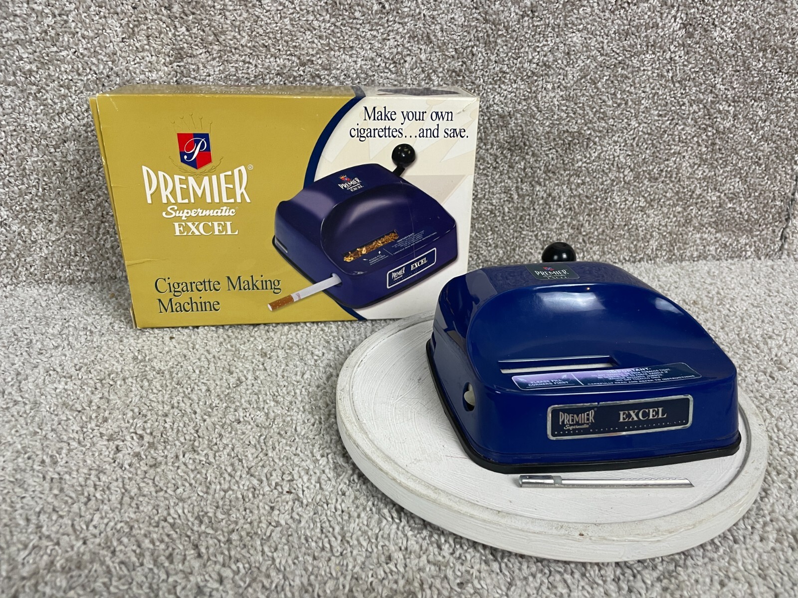 Premier Supermatic Excel Cigarette Making Machine w/ Manual 6"x2.5 Blue