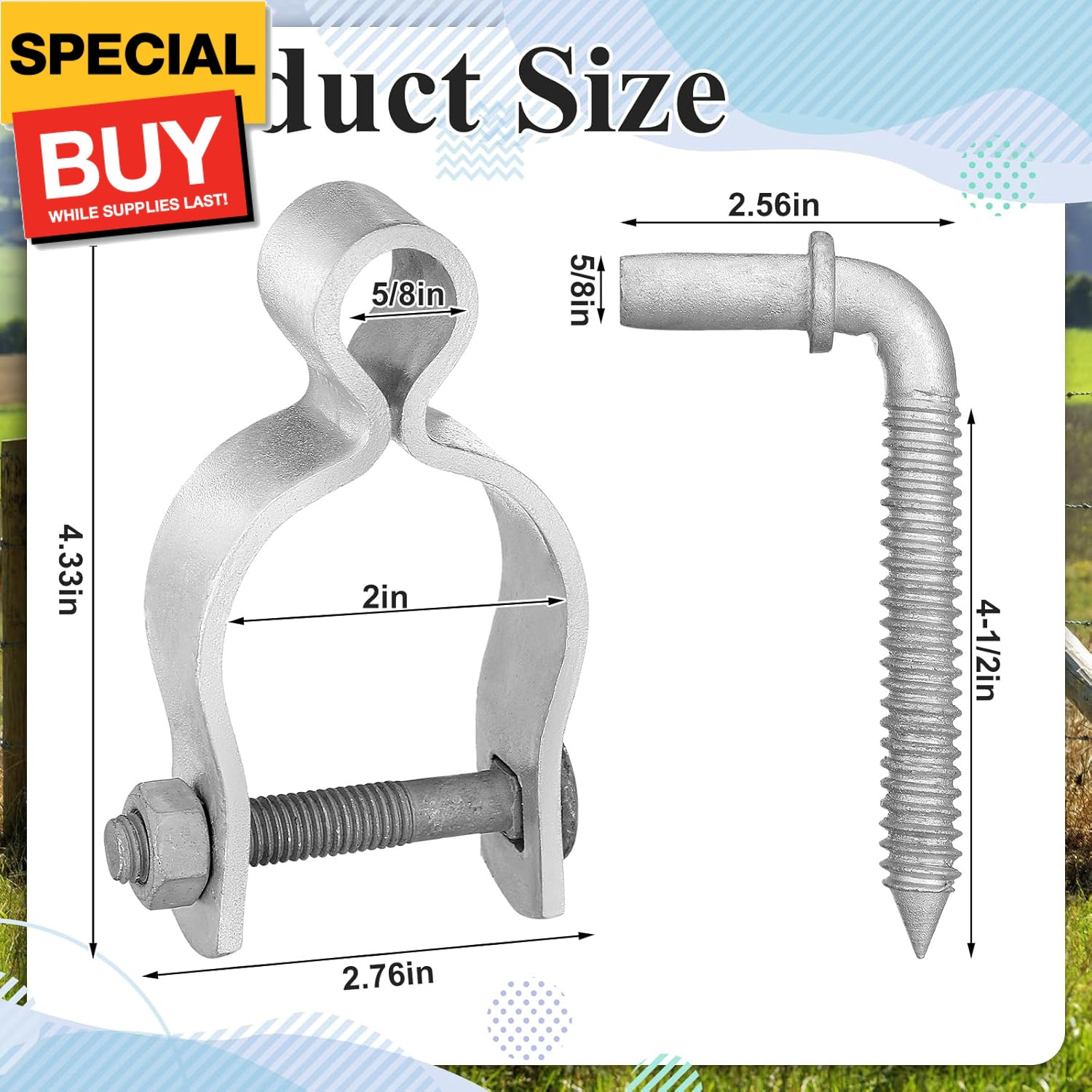 4 Pcs Farm Gate Hinge Set 5/8'' x 2'' Chain Link Fence Gate Post Hinge in Zinc P