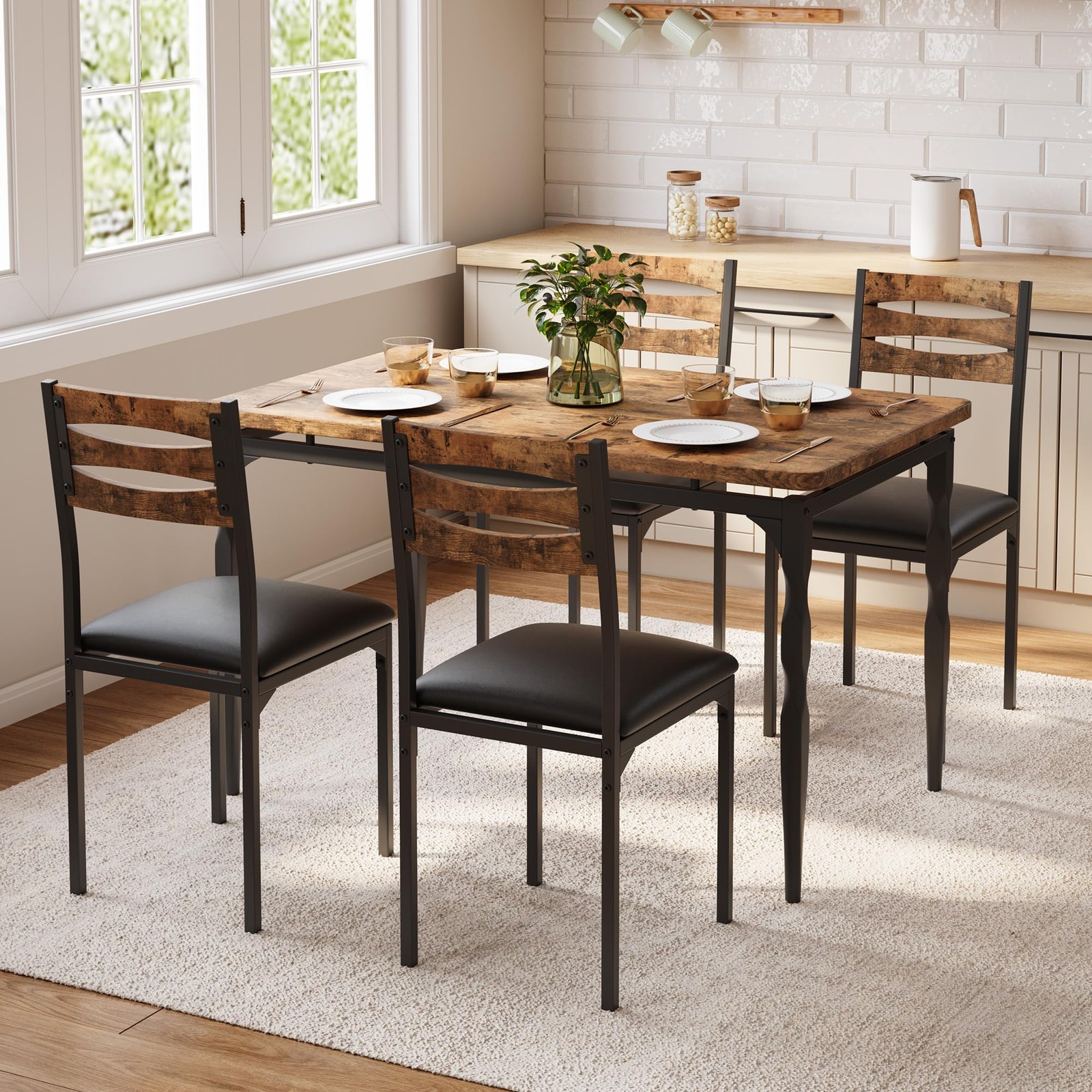 5 Piece Table and Chairs Dining Table Set Kitchen Table for Small Spaces Dinning