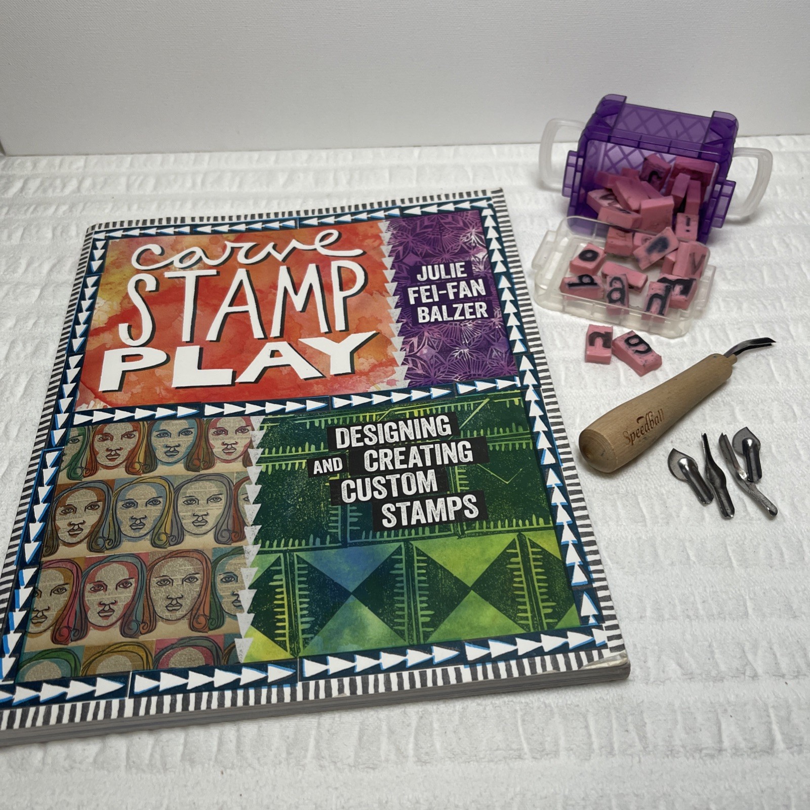 Vtg Speedball Linoleum Cutter 5 Blades Fei-Fan Balzer Stamp Book, rubber, Craft