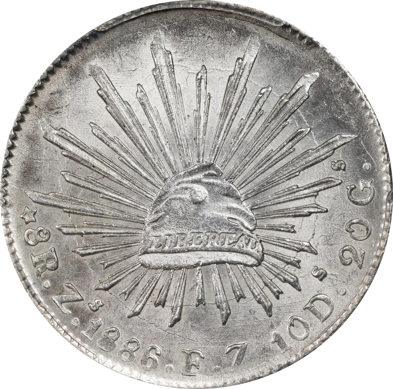 Mexico 8 Reales 1886-Zs FZ Zacatecas, PCGS UNC Details. Cleaned. Nice PQ Coin!