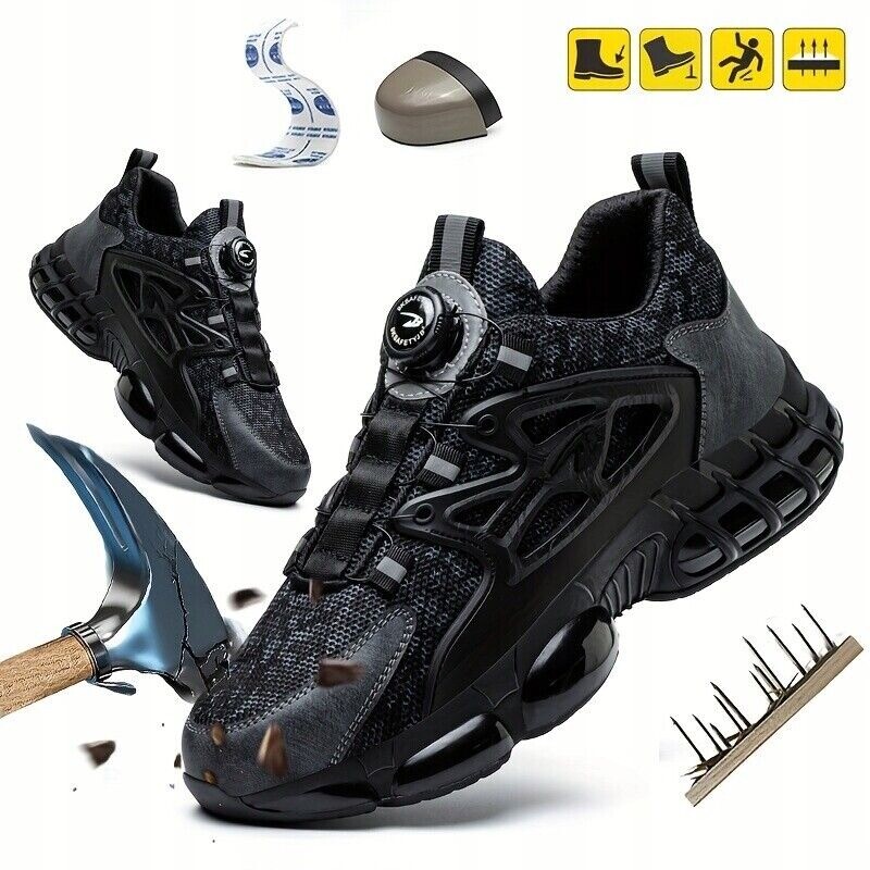 Men Safety Shoes Breathable Steel Toe Cap Work Boots Rotating Buckle Lightweight