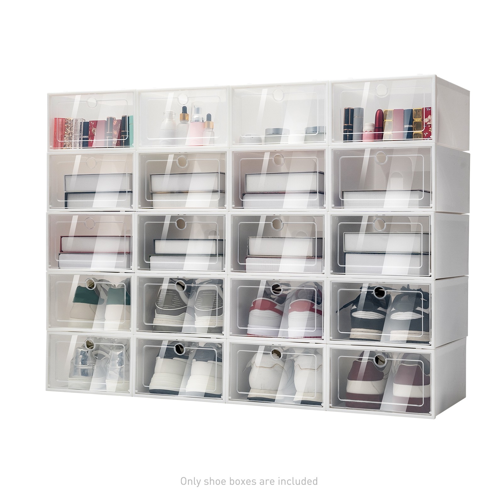 20 Pcs Shoe Box Clear Plastic Stackable Shoe Storage Foldable Shoe Containers