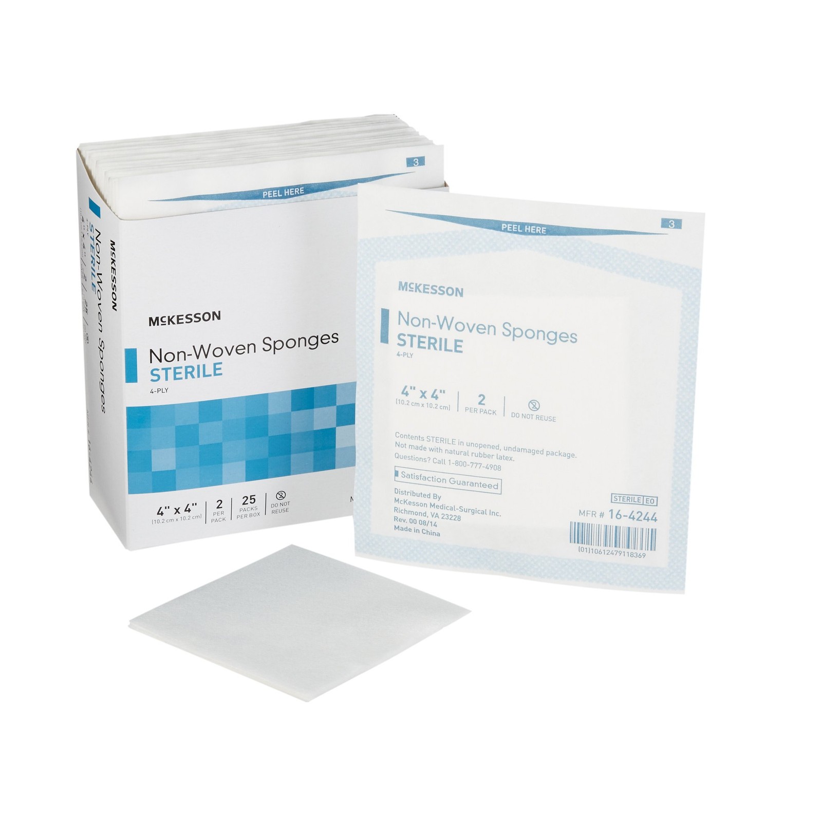 50 Ct McKesson 4-Ply Non-woven Gauze Sponge Sterile 4 x 4" 2 per Pack 25 Pack