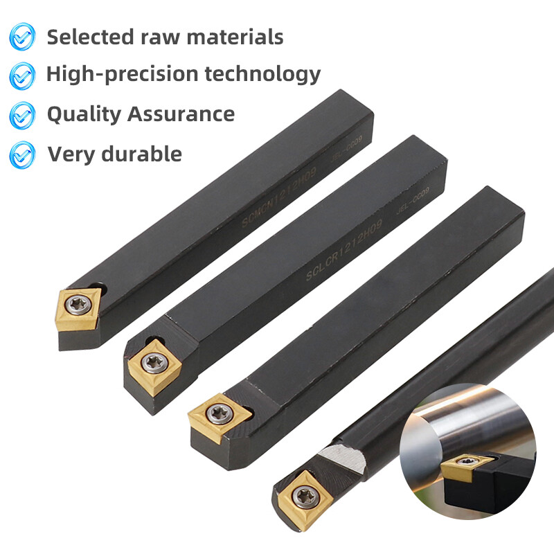 4Pcs Lathe Turning Tools + 10Pcs Indexable Carbide Inserts Boring Bar Holder Set