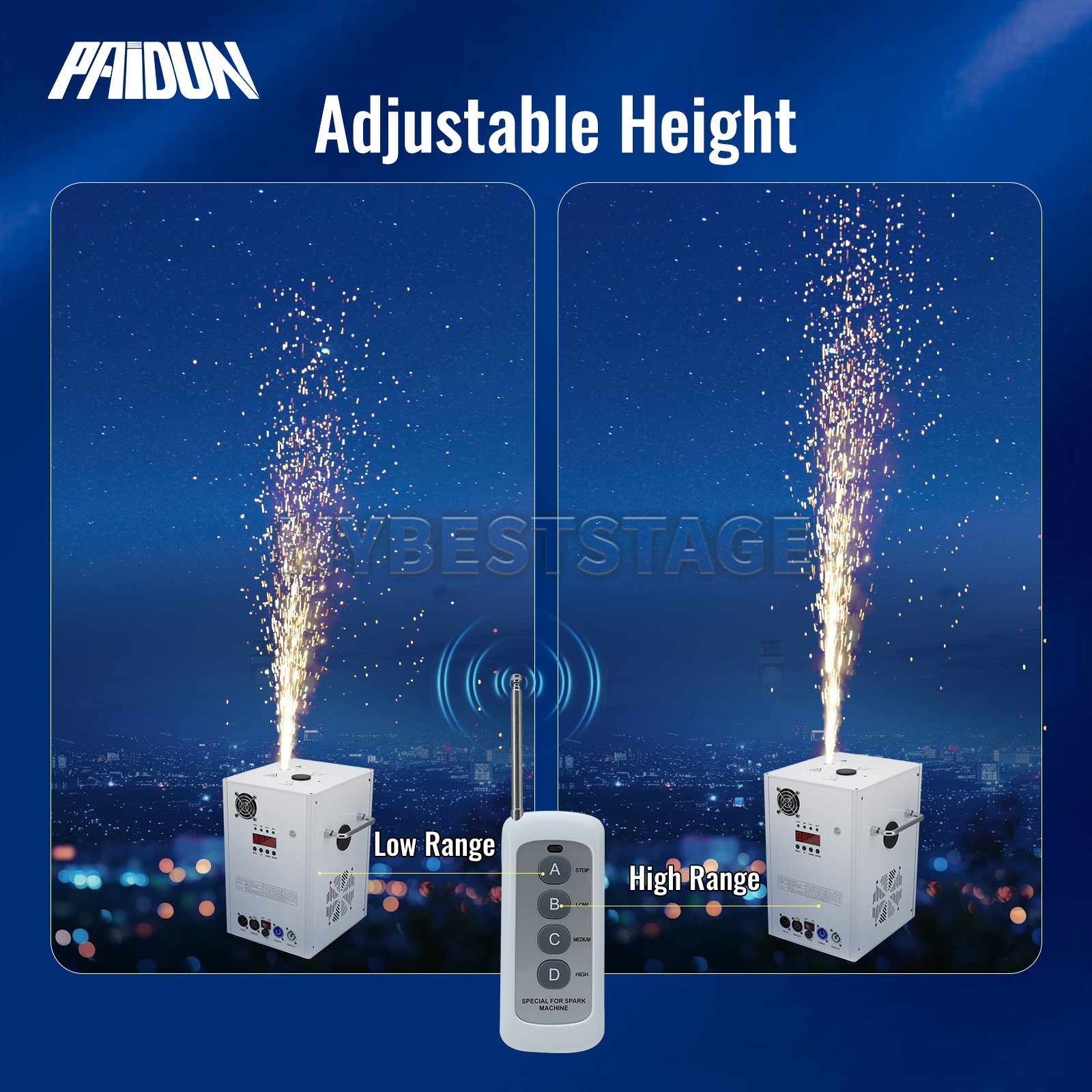 PAIDUN 2PCS Large Cold Spark Machine 850W DMX Firework Stage Effect Flight Case