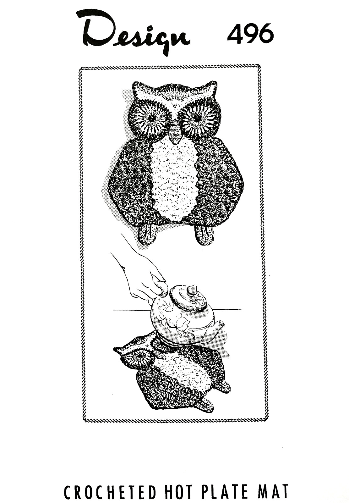 Owl Hot Plate Mat Crochet Pattern 496 (Reprint)