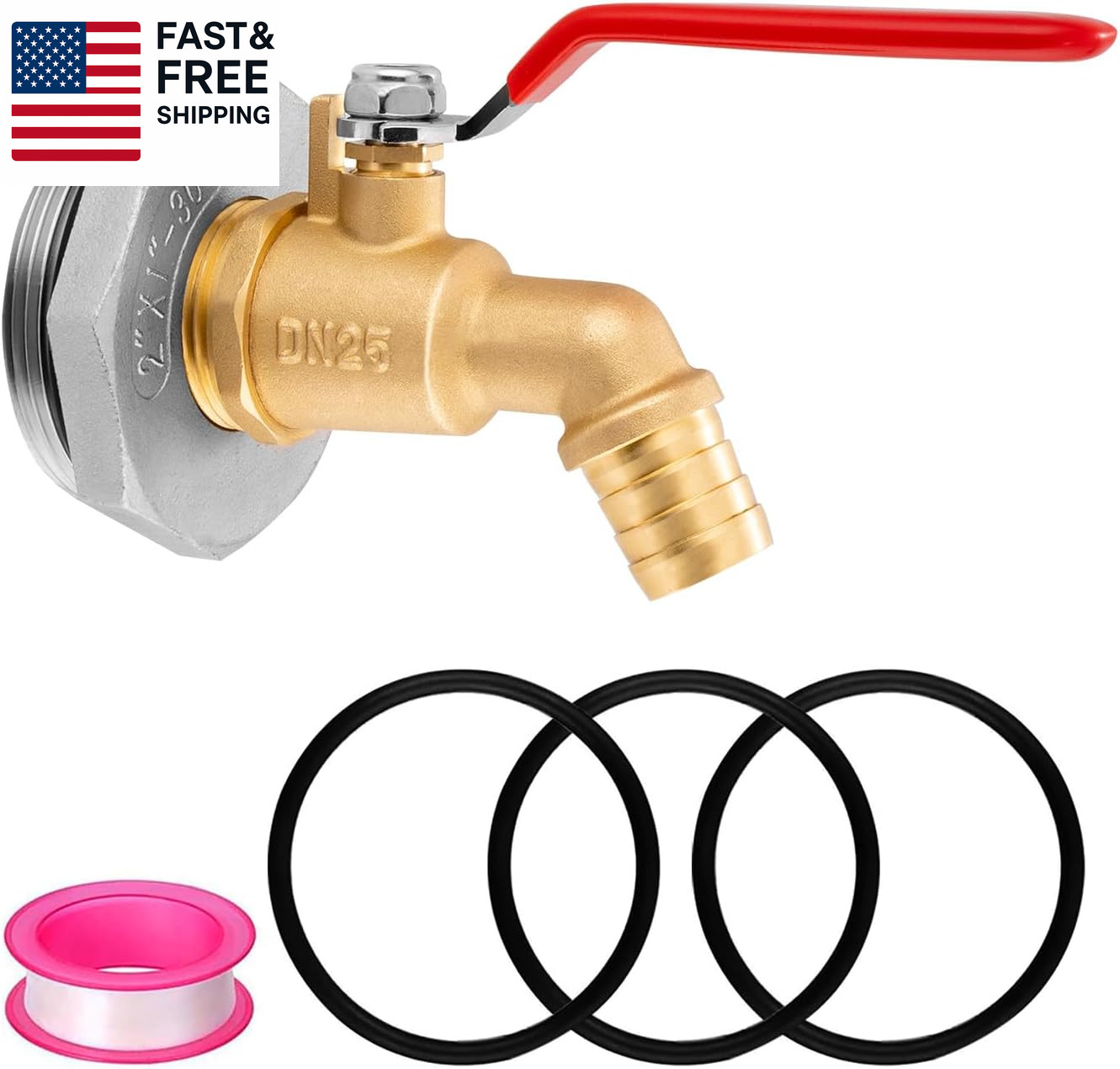 2" Drum Faucet for 55 Gallon Drum, 1" Brass Barrel Spigot Faucet with EPDM Gaske