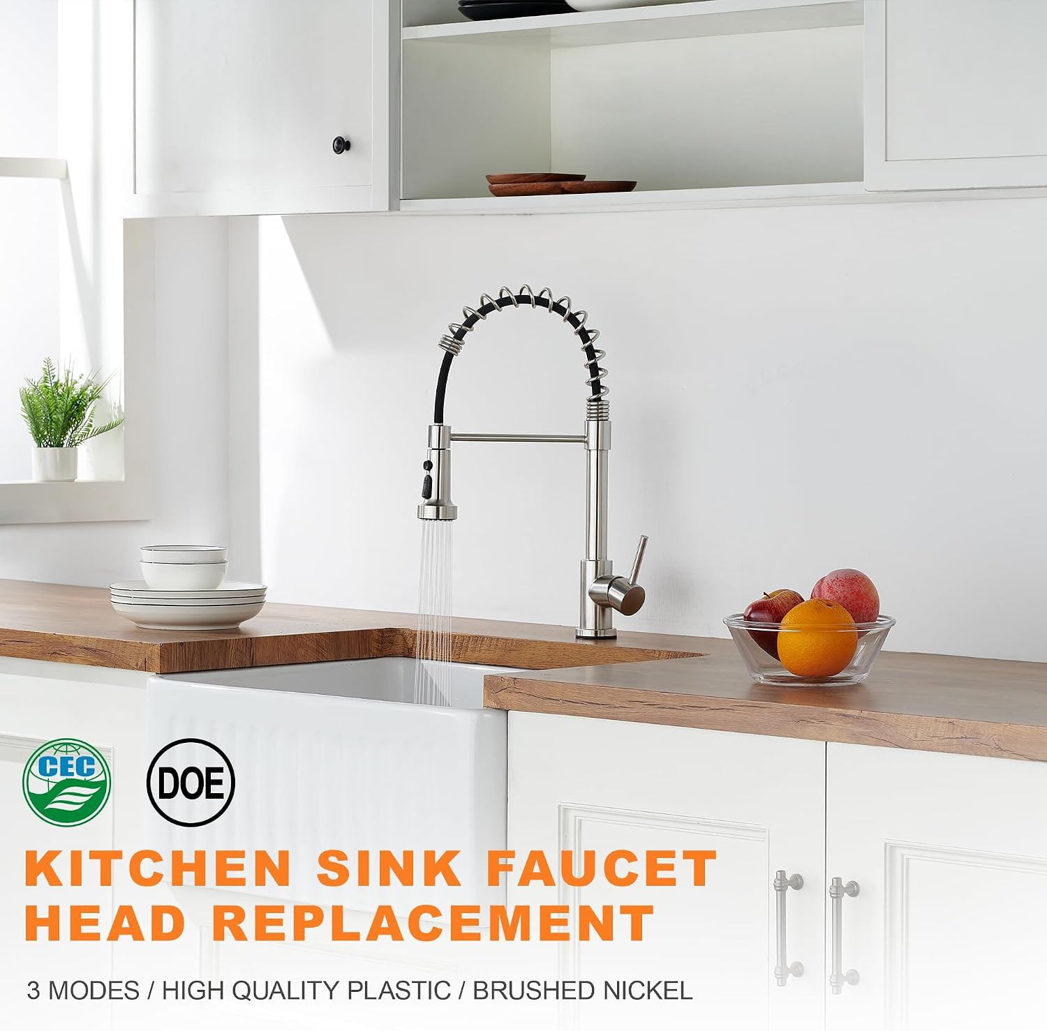 Pull down Spray Head Replacement - for Kitchen Faucet Sprayer Head with 15 Adapt
